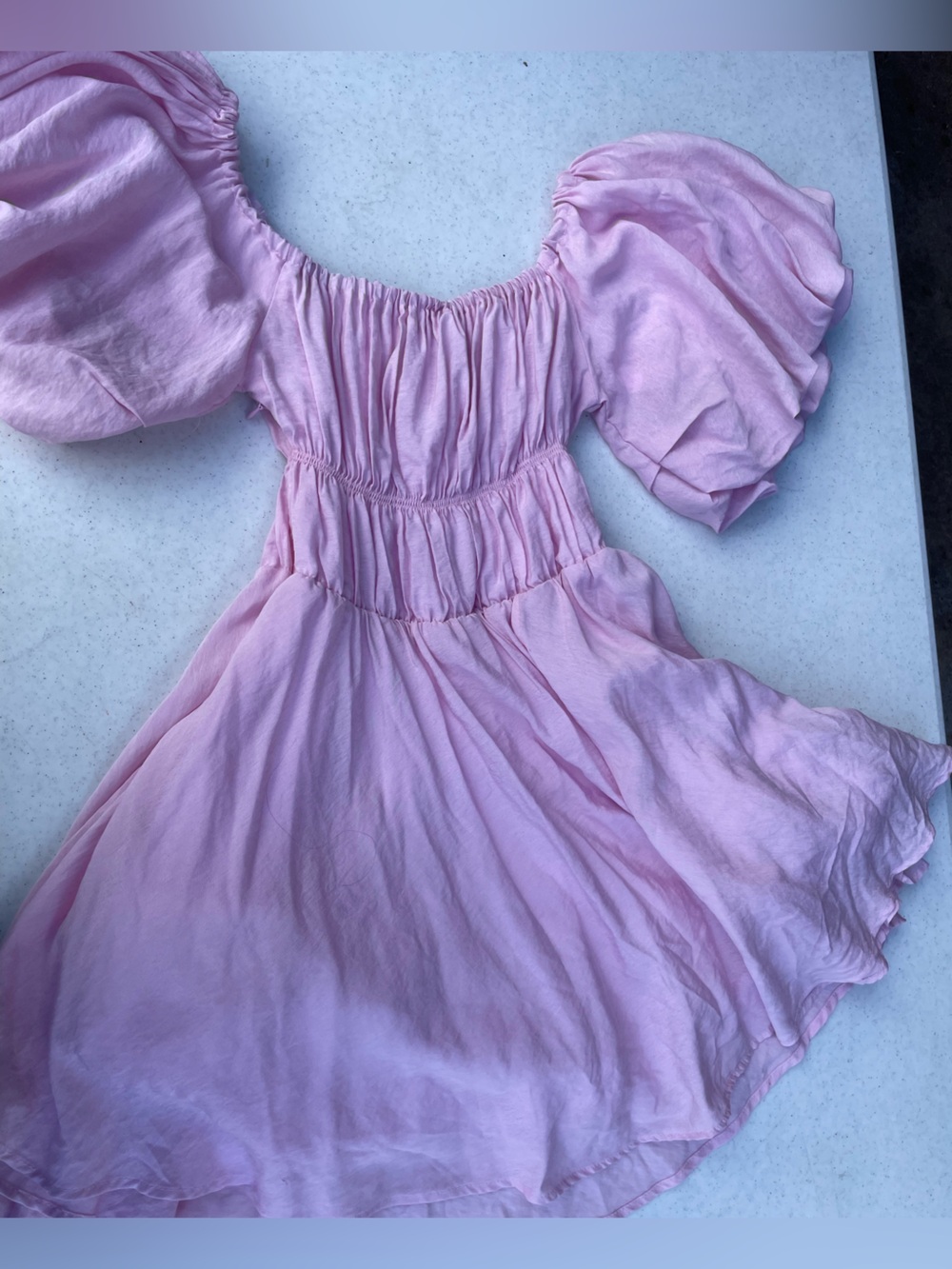 Beginning Boutique Pink Puff-Sleeve Smocked Casual Dress
